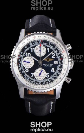 Breitling Navitimer Chronograph 41MM Swiss Replica Watch in 904L Steel Casing - Black Leather Strap