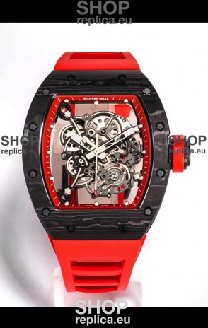 Richard Mille RM055 Black Carbon Casing 1:1 Mirror Replica Watch in Red Strap