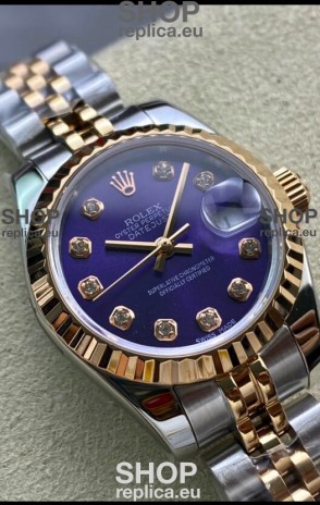 Rolex Datejust 28MM Swiss Replica in 904L Rose Gold Two Tone Case in Purple Dial - 1:1 Mirror Replica