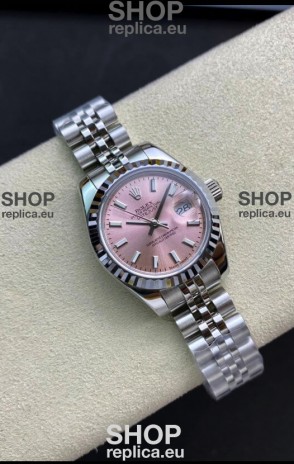 Rolex Datejust 28MM Swiss Replica in 904L Steel in Pink Dial - 1:1 Mirror Replica