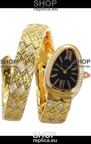 Bvlgari Serpenti Edition Yellow Gold Casing Black Dial Watch in 1:1 Mirror Quality