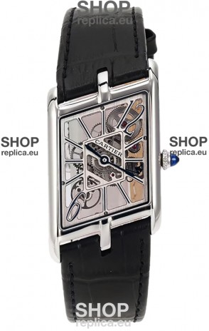 Cartier Tank Asymétrique Stainless Steel Casing Watch in Leather Strap Swiss Replica