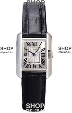 Cartier Tank Anglaise Stainless Steel Watch in Black Leather Strap Swiss Quartz Watch 30MM