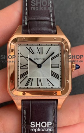Cartier Santos Dumont 1:1 Mirror Swiss Replica Watch in Rose Casing Gold Steel Dial 42MM