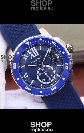 Calibre De Cartier Watch 42MM Blue Dial Steel Case - 1:1 Mirror Replica Watch