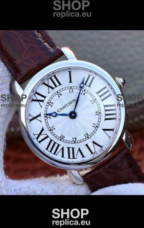 Ronde De Cartier Swiss Replica Watch - White dial in Leather Strap