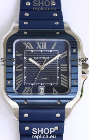 Santos De Cartier 1:1 Blue DLC Bezel Swiss Replica Watch 40MM - Rubber Strap
