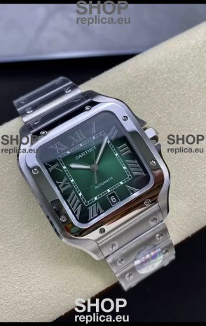 Cartier Santos De Cartier 904L Steel Green Dial 1:1 Mirror Replica - 40MM Stainless Steel Watch