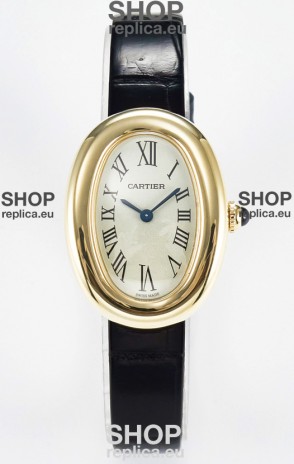 Cartier Baignoire Yellow Gold 1:1 Super Clone Swiss Replica Watch Black Strap