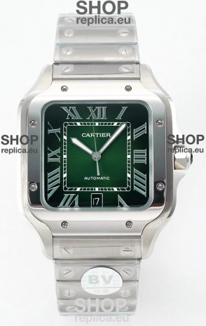 Cartier Santos De Cartier 904L Steel Green Dial Super Clone Replica 40MM Watch 
