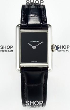 Tank Must Cartier Super Clone Edition 29MM Watch in Steel Casing Black Dial 