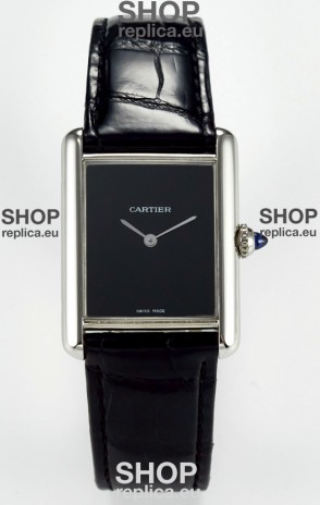 Tank Must Cartier Super Clone Edition 33.7MM Watch in Steel Casing Black Dial 