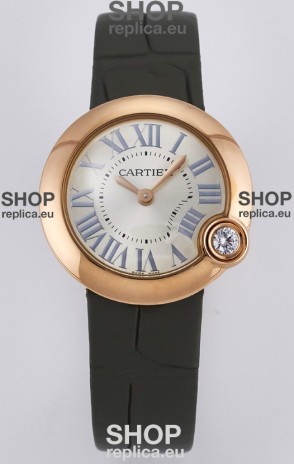 Ballon Blanc De Cartier Super Clone Watch 30MM in Rose Gold Casing Green Strap