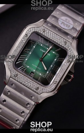 Cartier Santos De Cartier 904L Steel Green Dial Super Clone Replica 40MM Watch 