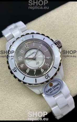 Chanel J12 Ladies White Ceramic Casing 2 Tone Dial Watch 1:1 Mirror Replica Watch