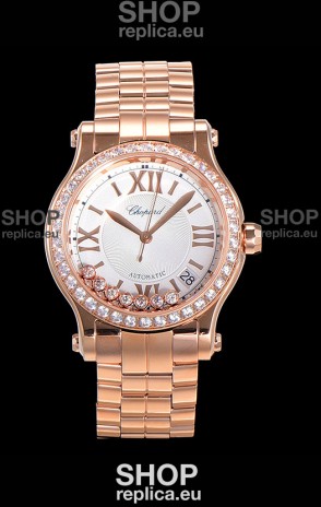 Chopard Happy Sport 1:1 Mirror Swiss Automatic Replica Watch 36MM in Rose Gold Casing White Dial