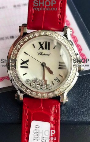 Chopard Happy Stainless Steel Swiss Quartz Watch 1:1 Mirror Replica - Genuine Diamonds 