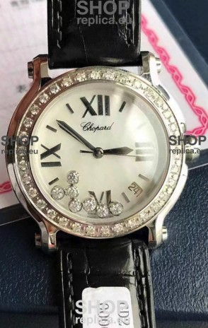 Chopard Happy Stainless Steel Swiss Quartz Watch 1:1 Mirror Replica - Genuine Diamonds 