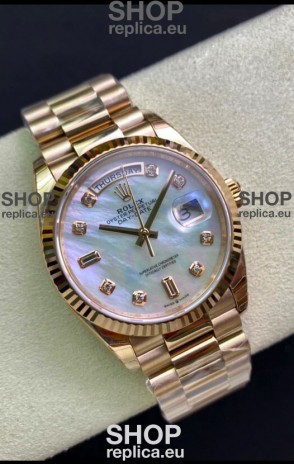 Rolex Day Date 36MM Rose Gold in White Mother of Pearl Dial 1:1 Mirror Replica Watch
