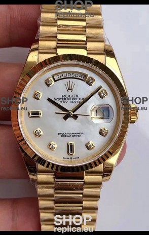 Rolex Day Date 36MM Yellow Gold M128238 in White Mother of Pearl Dial 1:1 Mirror Replica Watch