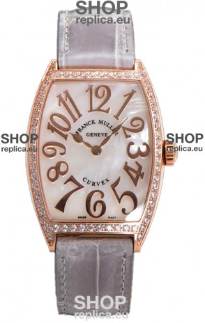 Franck Muller Cintree Curvex Mother of Pearl Dial Watch in Rose Gold Plating - Grey Strap 