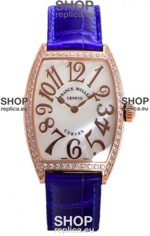 Franck Muller Cintree Curvex Mother of Pearl Dial Watch in Rose Gold Plating - Purple Strap 