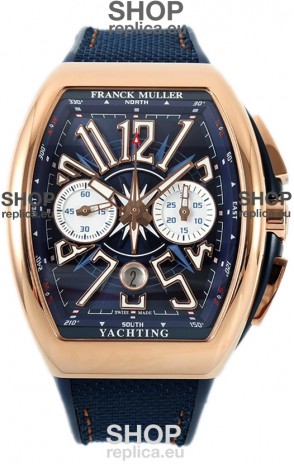 Franck Muller Vanguard V45 Chronograph 904L Rose Gold Blue Dial Swiss Watch