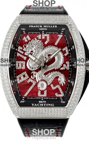 Franck Muller Vanguard Yachting Dragon V45 Red Dial in Rounded Diamonds Bezel Swiss Replica