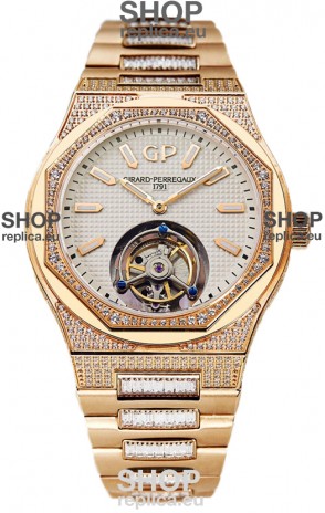 Girard Perregaux Laureato Tourbillon 1:1 Mirror Swiss Replica Watch Rose Gold Casing 