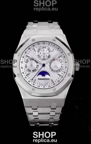 Audemars Piguet Royal Oak Perpetual Calendar Swiss Replica Steel Casing Watch in White Dial 