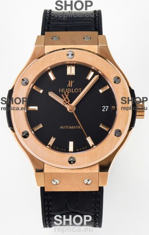 Hublot Super Clone Classic Fusion Rose Gold 38MM 1:1 Mirror Replica Watch Black Dial