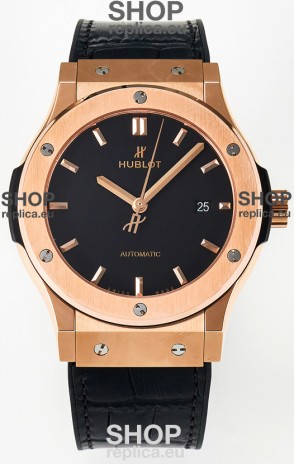 Hublot Super Clone Classic Fusion Rose Gold 42MM 1:1 Mirror Replica Watch Black Dial