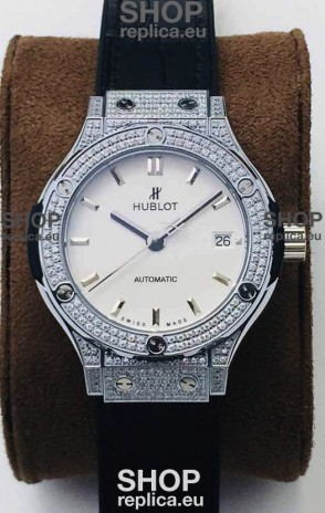 Hublot Classic Fusion Diamonds Steel White Dial 38MM Swiss Replica Watch 1:1 Mirror Quality