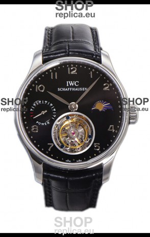 IWC Portugese Hand-Wound Genuine Tourbillon Black Dial Steel Casing Swiss Replica Watch 