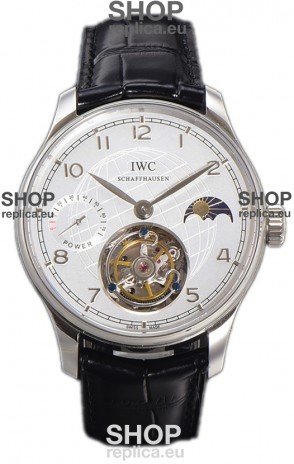 IWC Portugese Hand-Wound Genuine Tourbillon White Dial Steel Casing Swiss Replica Watch 