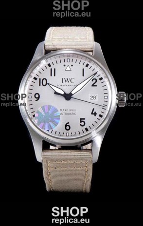 IWC Pilot's MARK XVIII Aviator 1:1 Swiss Watch in 904L Steel Case - Beige Nylon Strap 