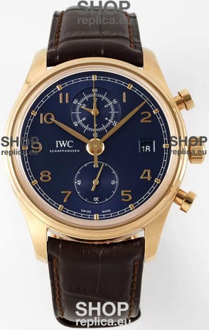 IWC Portugieser Chronograph Classic IW390305 Yellow Gold Blue Dial 1:1 Mirror Replica