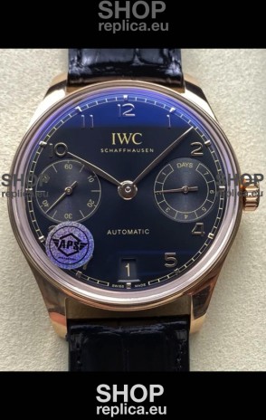 IWC Super Clone Portugieser Swiss 1:1 Mirror Replica Watch Rose Gold in Black Dial 