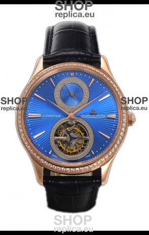 Jaeger LeCoultre Master Ultra-Thin Tourbillon Blue Dial Rose Gold Casing Watch 