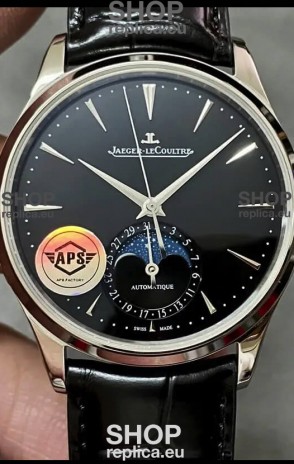 Jaeger LeCoultre Master Ultra Thin Moon Black Dial 904L Steel 1:1 Mirror Replica Watch