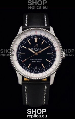 Breitling Navitimer 1 Automatic Swiss Replica Watch in Black Dial - Leather Strap