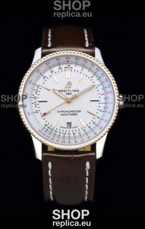 Breitling Navitimer 1 Automatic Swiss Replica Watch in White Dial Rose Gold Bezel