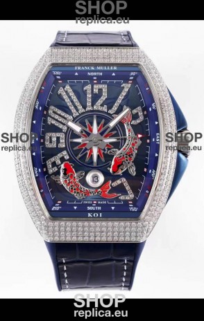 Franck Muller Vanguard KOI V45 YT SC DT AC BL KOI 2 Diamonds Embedded Swiss Replica Watch 