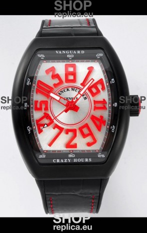 Franck Muller Vanguard Crazy Hours in DLC Coated Casing White Dial Swiss Replica Watch 