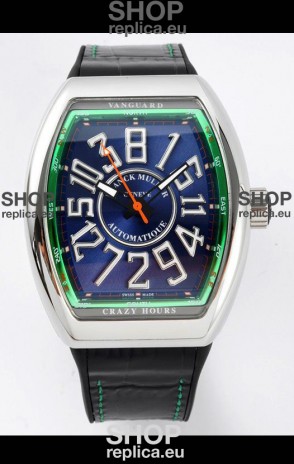 Franck Muller Vanguard Crazy Hours Steel Blue Dial Swiss Replica Watch 