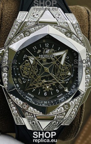 Hublot Big Bang UNICO Sang Bleu II Stainless Steel Diamonds 1:1 Mirror Quality Swiss Replica Watch 