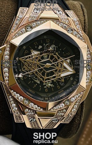 Hublot Big Bang UNICO Sang Bleu II Rose Gold Diamonds 1:1 Mirror Quality Swiss Replica Watch 