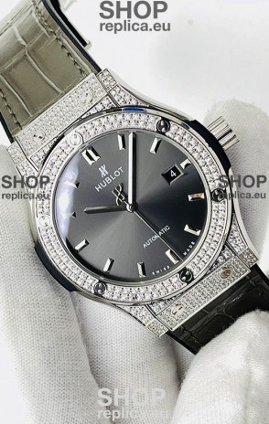 Hublot Classic Fusion Stainless Steel Diamonds Grey Dial Swiss Replica Watch 1:1 Mirror Quality 