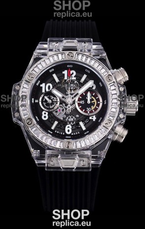Hublot Big Bang Unico Plexiglass Casing 1:1 Mirror Edition Swiss Replica Watch Black Strap