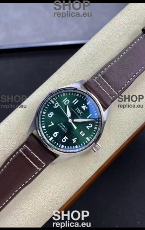IWC Pilot MARK Series IW328205 1:1 Mirror Swiss Replica Watch in Green Dial Brown Strap